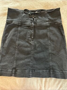 Free People Black Lace-Up High Waist Denim Mini Skirt
